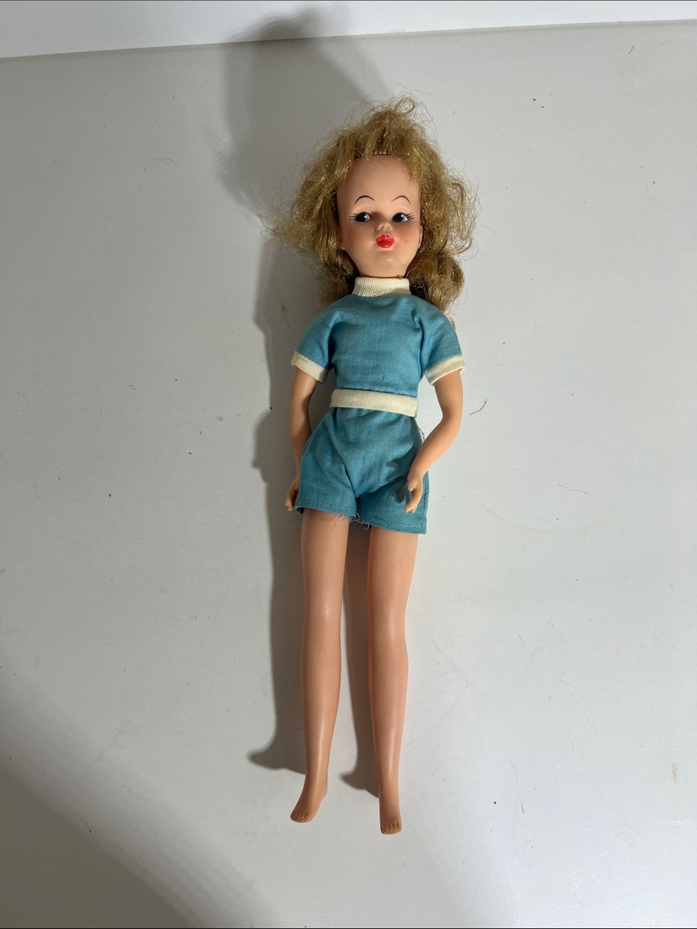 Vintage Blue Doll in Blue Outfit - Unbranded